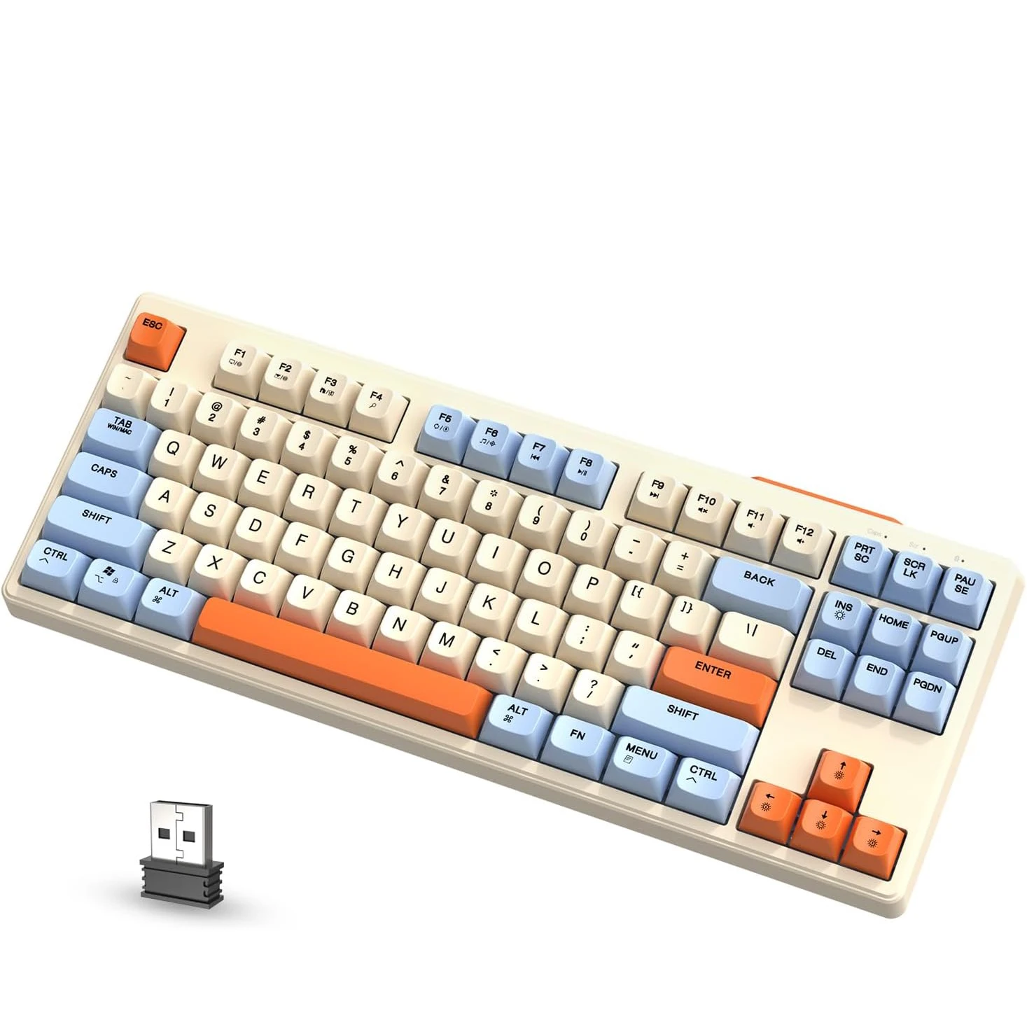 Ücretsiz Wolf M87 75% Kablosuz Oyun Klavyesi Sessiz Gökkuşağı Arkadan Aydınlatmalı Bluetooth/2.4Ghz PBT Degrade Klavye Tuşları