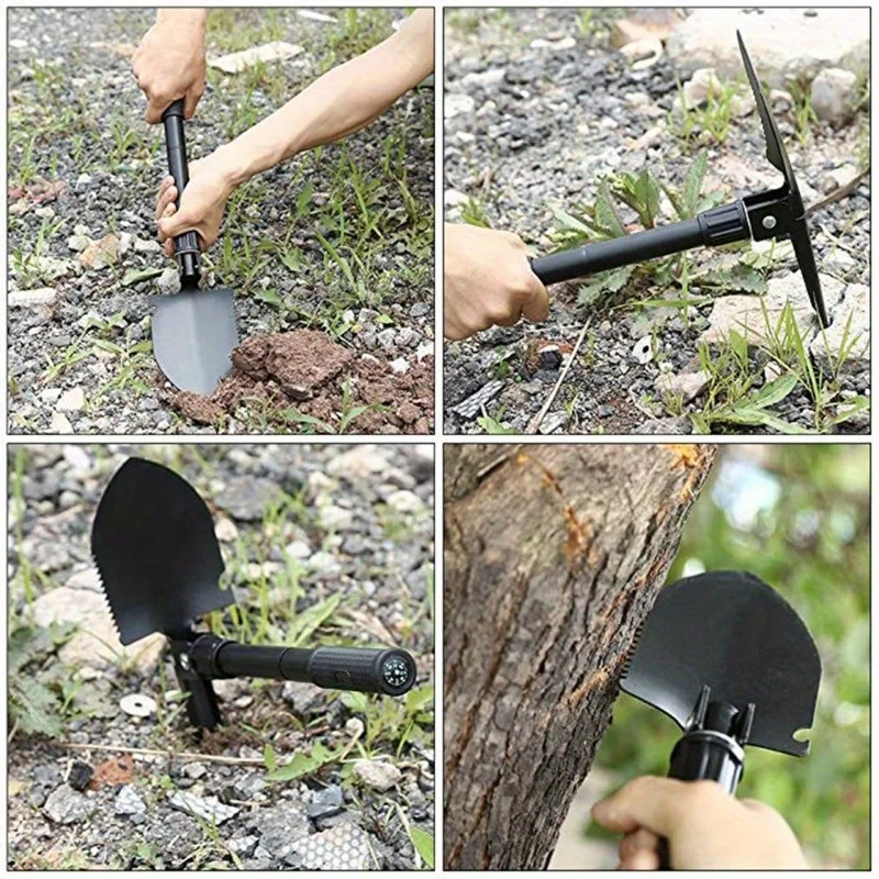 Compact 5-in-1 Survival Shovel - Durable Stainless Steel Tactical Spade with Compass, Saw & Bottle Opener for Outdoor Adventures 4
