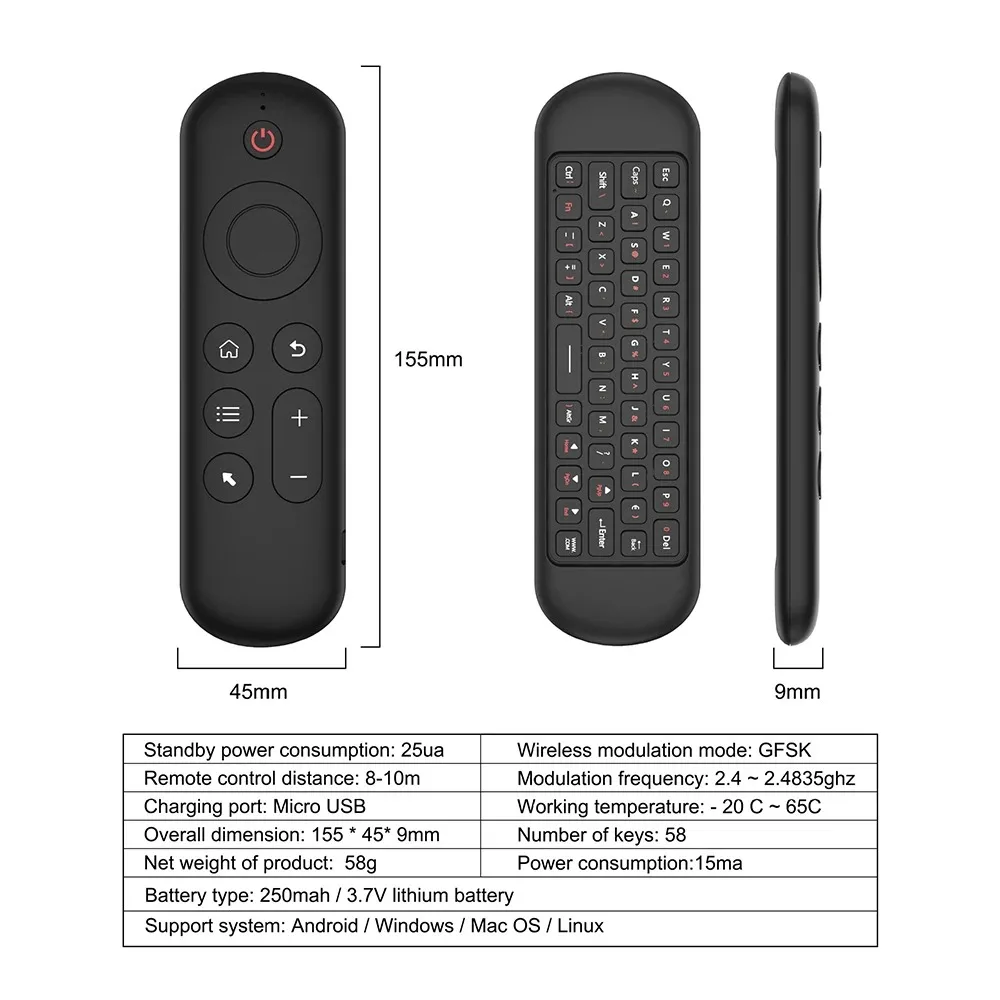 2.4GHz Wireless M5 Air Mouse Bluetooth5.2 Mini Keyboard Voice Backlit Remote Control IR Learning Remote Control for PC Android — view 6