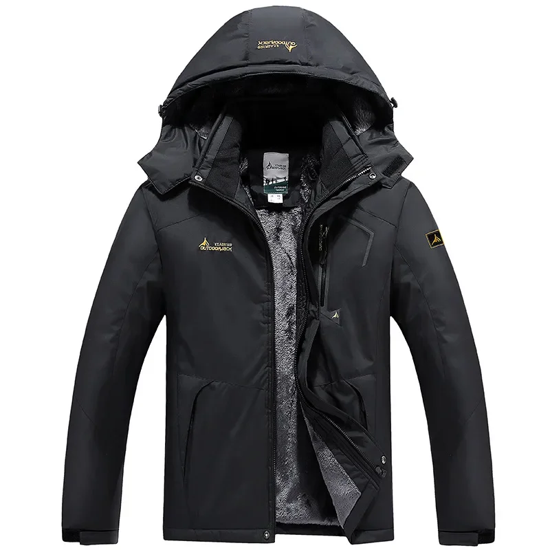 Men's Outdoor Fleece Lined Hooded Jacket Windproof Thickened Warm Cotton Stormproof Breathable Casual Spring Autumn Winter Outer
