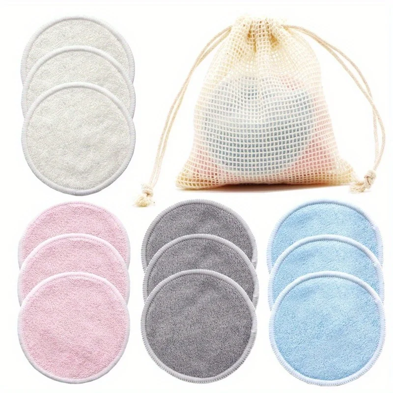 Eco-Friendly Bamboo Makeup Remover Pads - Reusable & Washable Facial Cleansing Rounds, 12-Pack