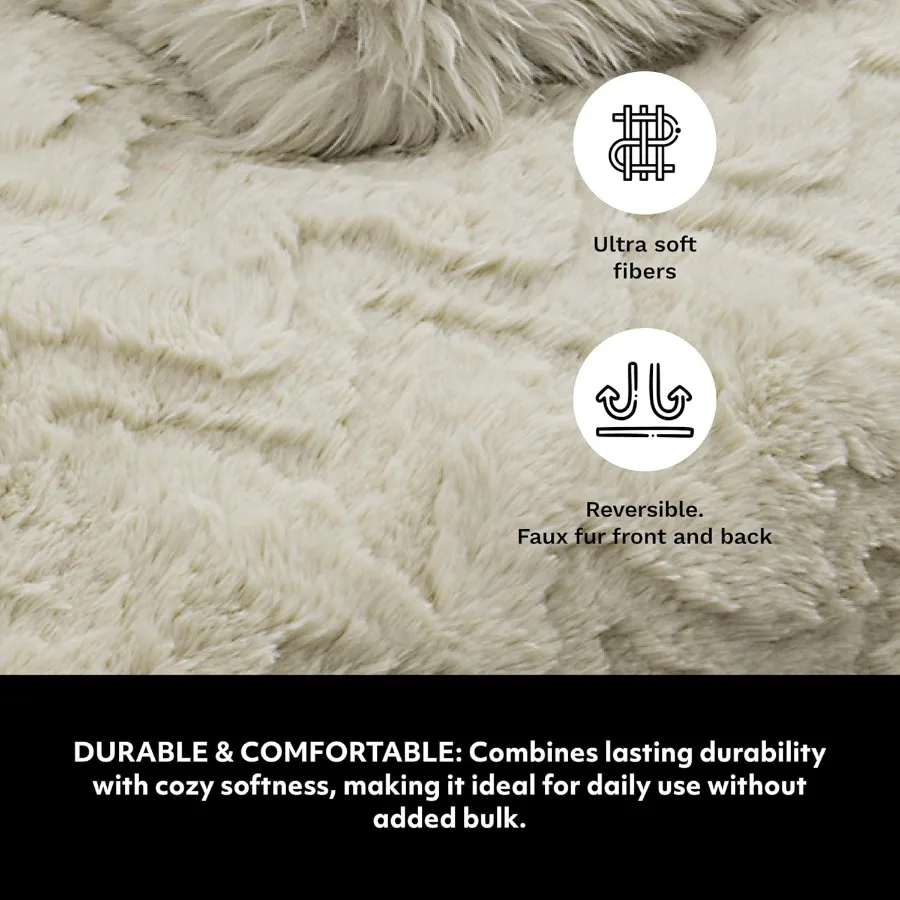 Premium Reversible Queen Size Luxury Faux Fur Throw for Couch Sofa or Queen Size Bed Plush Cozy Soft Blanket Ideal for Sleeping