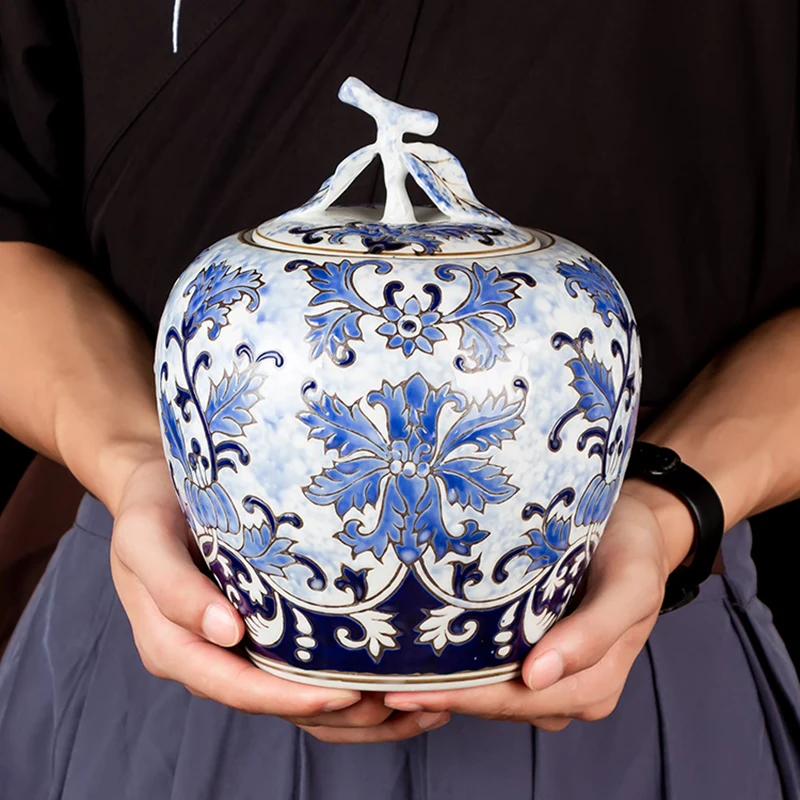 

Apple Shape Storage Jar with Lid Blue and White Ceramic Canister Kitchen Food Coffee Sugar and Tea Jar Caddy Canister Porcelain