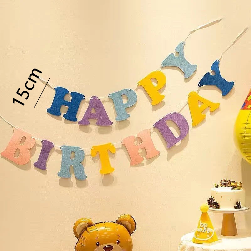 NEW 1set Birthday Happy Banner Felt Banner Children's Adult Birthday Party Decoration Macaron Colorful Letter