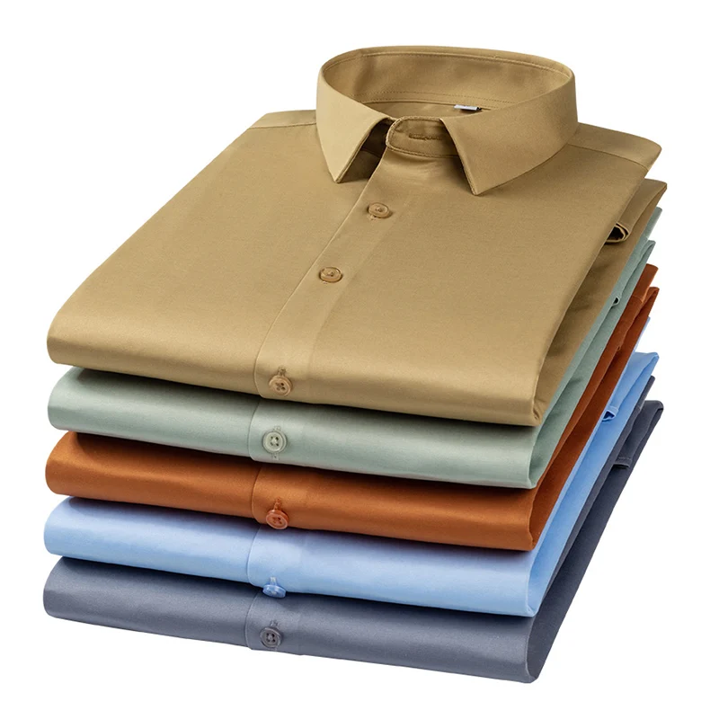 499227-6892a5.jpg Sc20574c292cf47639967c47ef7891ef6p New men's social shirts long sleeve smooth comfort soft casual without pocket solid Dress shirt regular fit wrinkle Free Man Top Mallzona