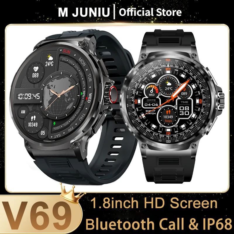

V69 Smart Watch 1.8inch HD Screen Bluetooth Call 710mAh Battery Ai Voice Assistant Heart Rate IP68 Waterproof Sport Smartwatch