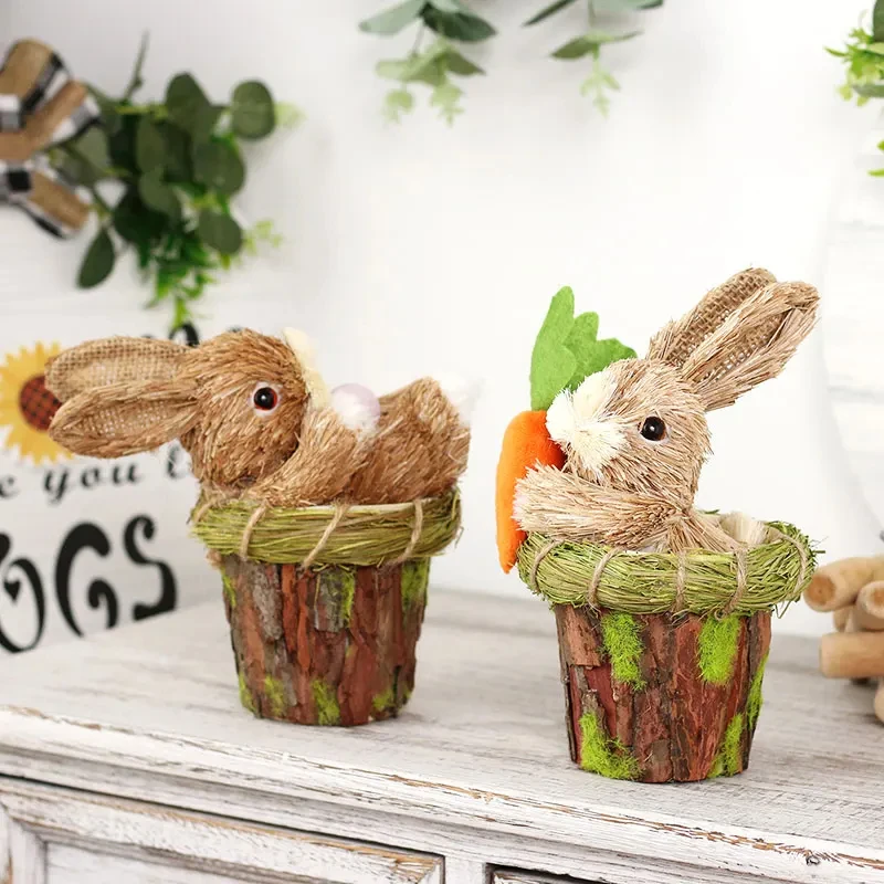 

Spring Easter Decor Simulation Bunny Home Garden Bunny Decoration Creative Straw Bunny Easter Crafts Home Indoor Decorations