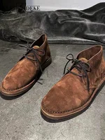 Italian Men Handmade Cow Suede Leather Shoes Vintage Lace Up High Top Casual Driving Shoes Comfortable Flats Business Work Shoes 1