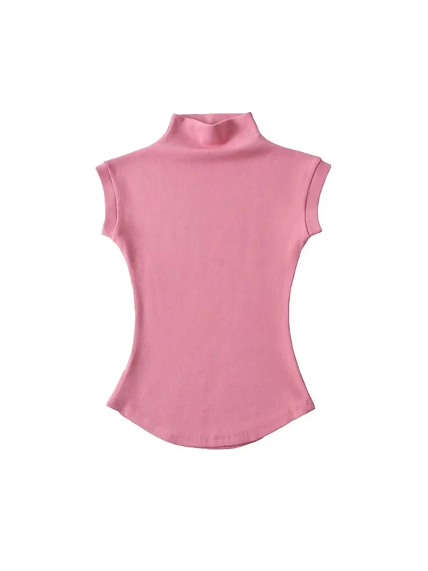 Women Sexy Turtleneck Sleeveless T-Shirts Tops Solid Slim Fit Pullovers...