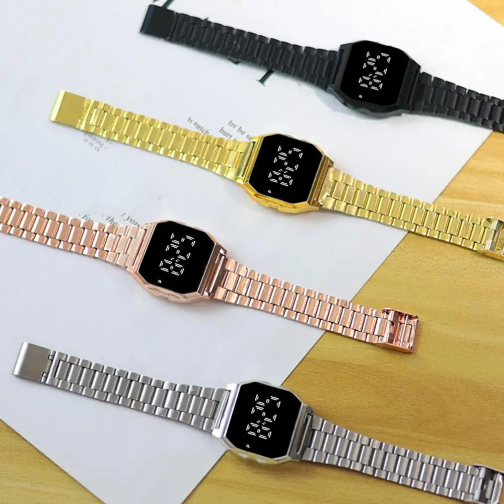 

Fashion Digital Watch Electroplated Shell LED Display HD-compatible Clear Image Waterproof Watches Electronic Wrist Band Clock