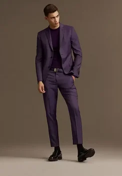 Terno roxo slim fit de 2 peças masculino, smoking casual, noivo personalizado, conjunto de blazer de baile, jaqueta e calça