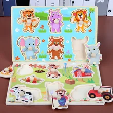 

New Baby Montessori Toy Wooden Puzzle Cartoon Car Digital Animal Puzzle Board Children's Learning Educational Toys