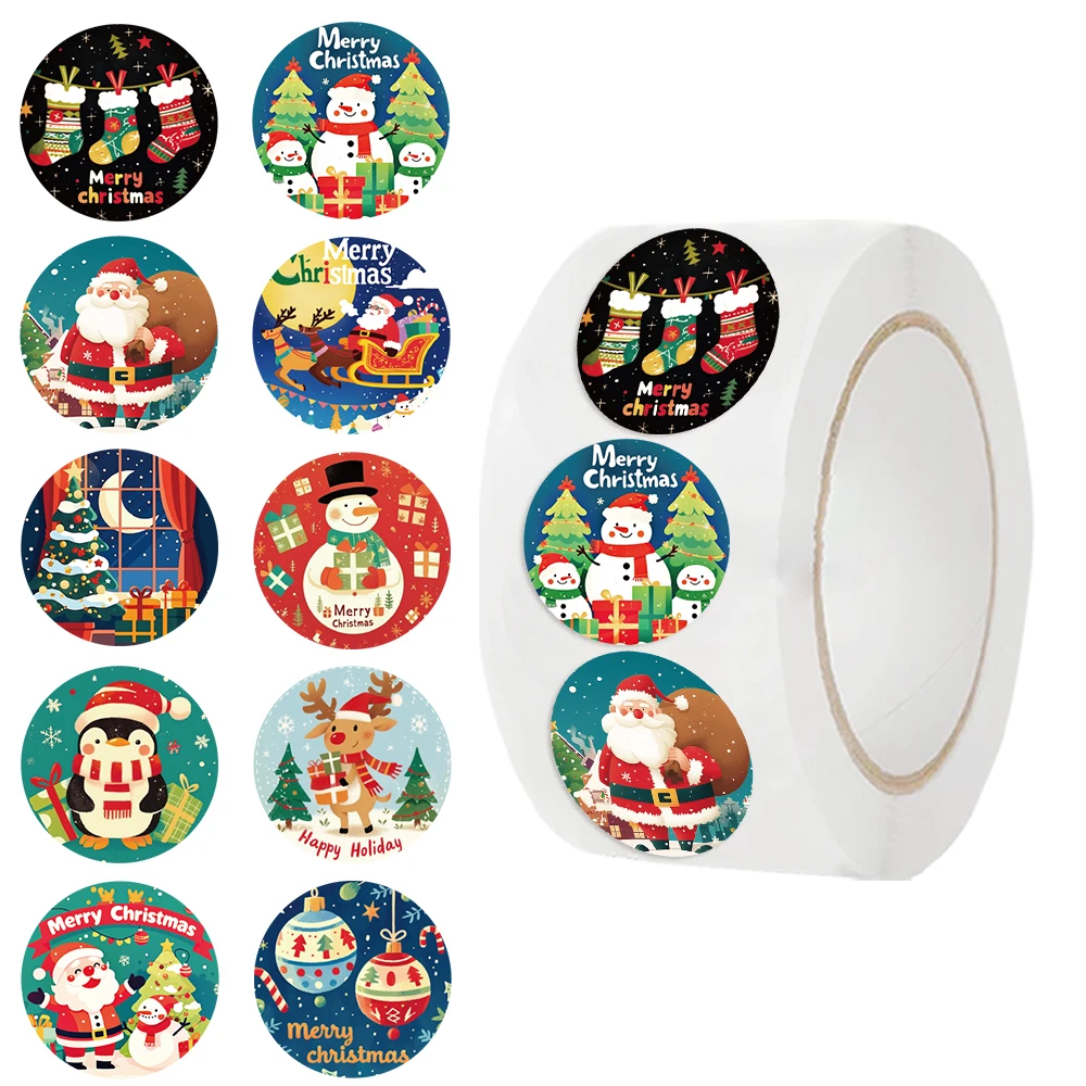 500PCS New Christmas Stickers Roll Small Children Stickers Cute Kawaii Cartoon Packaging Stickers Photocard Decor Lables for Kid 2