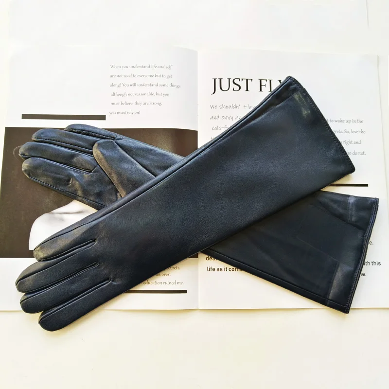 Neue lange Damen-Lammfellhandschuhe mit Plüschisolierung und winddichten Lederhandschuhen zum Autofahren – Detail 14