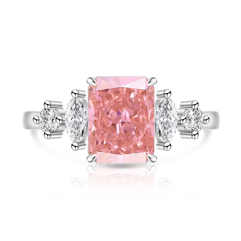 Elegant 925 Sterling Silver Zircon Square Ring, Adjustable Open Band, Luxury Fine Jewelry for Women, Perfect Party Gift