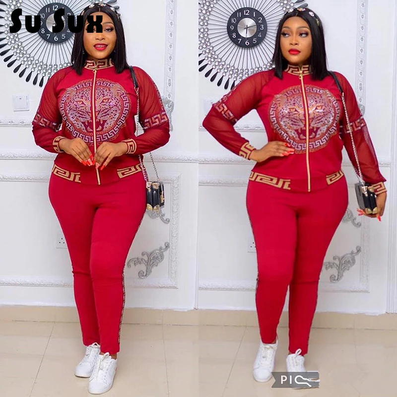 African Clothes For Women Dashiki Plus Size Sequins Perspective 2 Piece Set African Dress Mesh Sleeve Coat Outfits Vestidos Spor