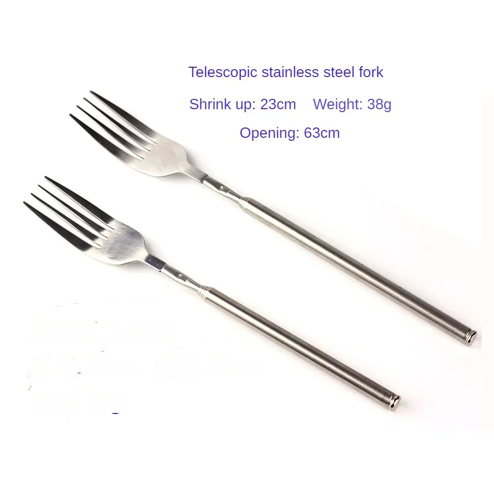 Stainless Steel Telescopic Food Fork Long Cutlery Extendable Dinner Fruit Dessert Kitchen Tool fruit fork expandable fork silverware set portable cutlery
