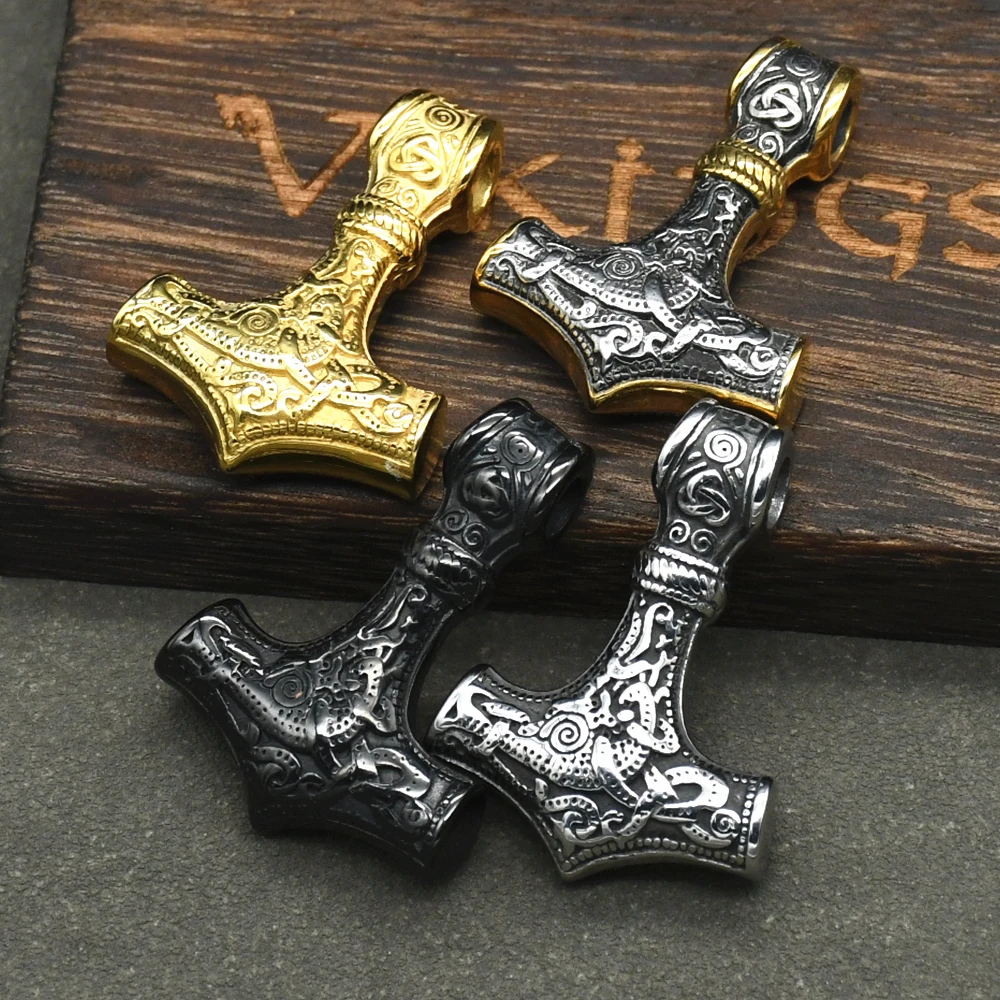 Pendentif Amulette Viking avec Marteau Thor, Rune Viking Nordique, Bijoux pour Collier, Mélange de Documents Noirs, Dieu