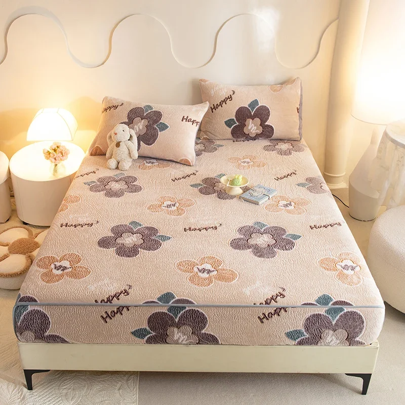 Nowflakes Pile Sheet Is Tasted The Fitted  Autumn Winter Thickened Warm Cartoon Bed Cover 360 Degree Mattress with Elastic Wrap 2