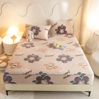 Nowflakes Pile Sheet Is Tasted The Fitted  Autumn Winter Thickened Warm Cartoon Bed Cover 360 Degree Mattress with Elastic Wrap 2