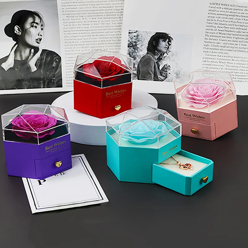 Soap Rose Flower Jewelry Packaging Gift Ring Box With Drawer Wedding Valentine's Day Birthday Present Boxes Storage Case Decor