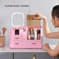 Cosmetics Storage Box with Led Color-Changing Light Mirror Dust Skincare Organizer Box Large Capacity Vanity Table Home Storage 2