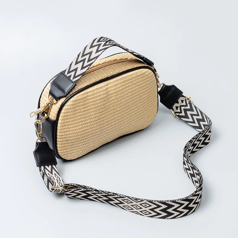 Niche Straw Woven Bag Pattern Shoulder Strap Shoulder Bag Commuter Small Square Bag Special-Interest Design Handbag for Women