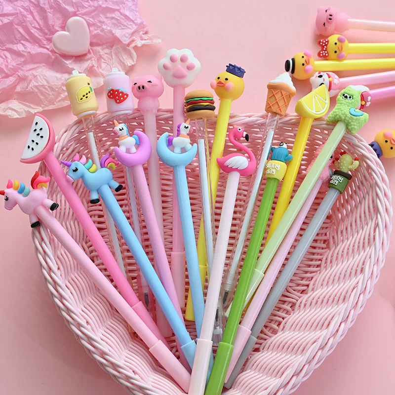 60 Pcs Wholesale Cartoon Soft Plastic Neutral Pen Cute Girl Gel Pens Set Student Learning Stationery Exam School Supplies