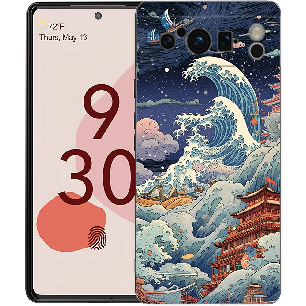 Japanese Landscape Design Shockproof Black Silicone Phone Case