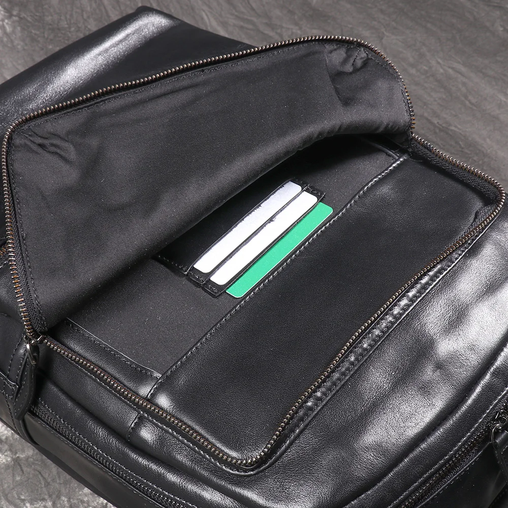 LUOKIR Neue Herren-Schultasche aus Leder mit mehrlagiger Handtasche aus Rindsleder, Computertasche mit großem Fassungsvermögen, Damen-Reiserucksack – Detail 10