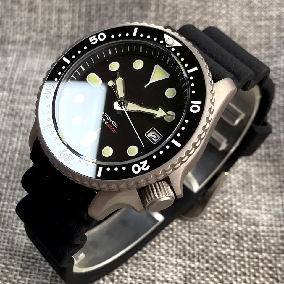 Tandorio 41mm NH35A Black Automatic 200M Diving Titanium Men Watch