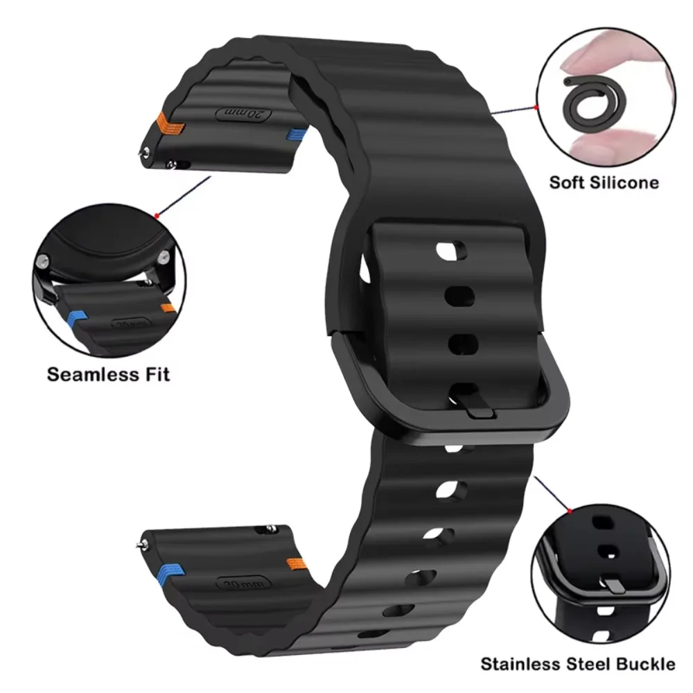 Wave Thread Silicone Strap - Comfortable and Durable Silicone Watch Band, Adjustable 18/20/22mm, Fits Various Smartwatches