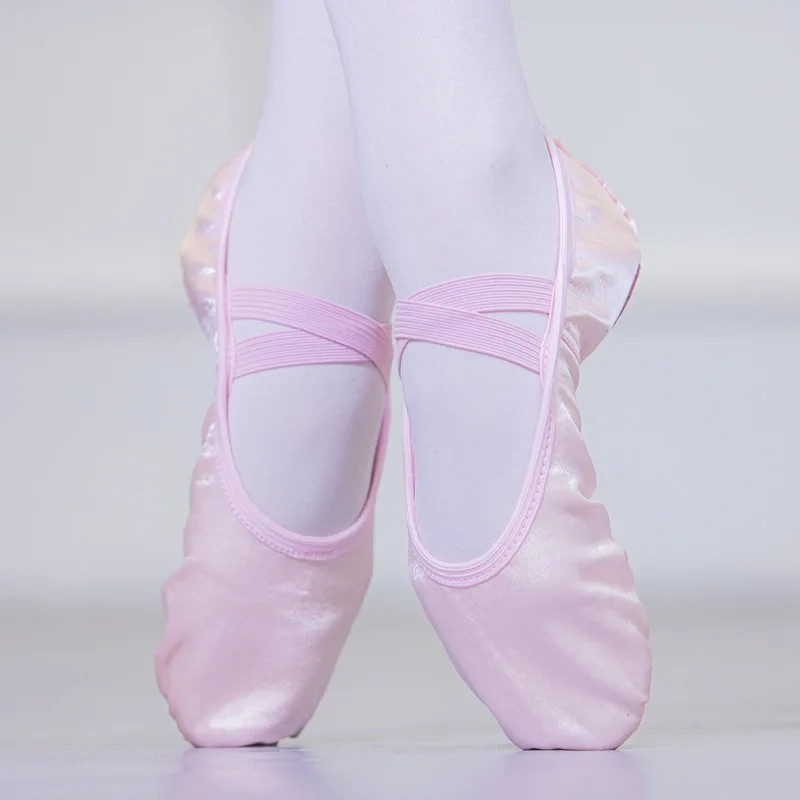 Zapatos de ballet para niñas, zapatillas de ballet rosas con suela dividida  de satén para mujer, zapatos de baile planos con cinta para yoga, gimnasia