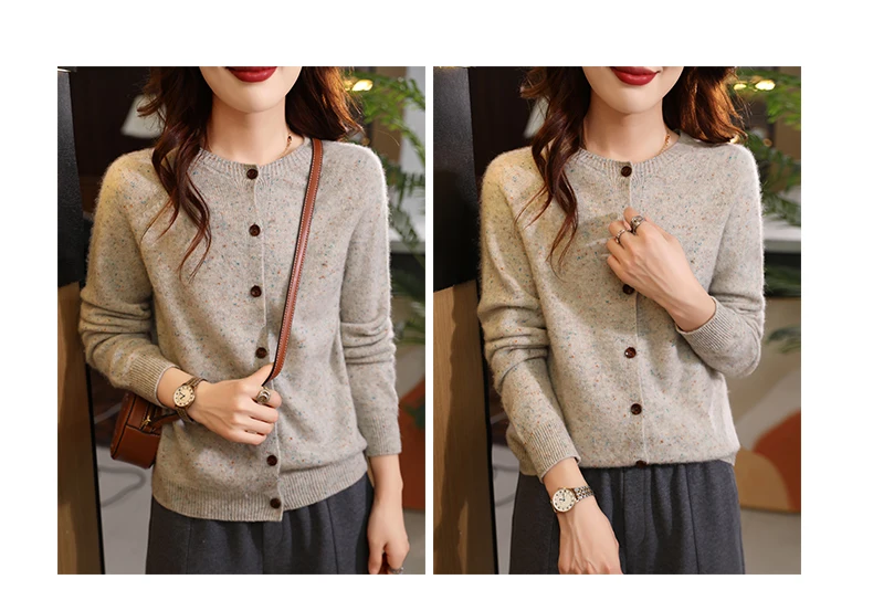 100 % Wolle Strickjacke Frauen Pullover Runde-kragen Gestrickte Fit Mode Einreiher Mantel 2024 Winter Neue Tops – Detail 13