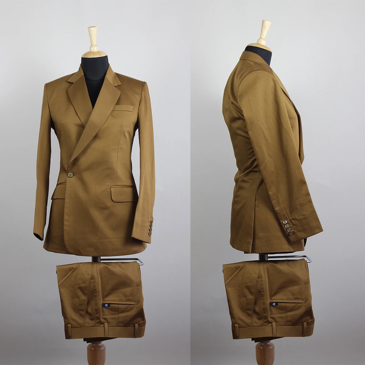 New Brown Blue Men Suits Tailor-Made 2 Pieces Blazer Pants One Button Peaked Lapel Satin Business Wedding Plus Size Tailored