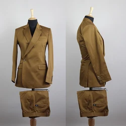 New Brown Blue Men Suits Tailor-Made 2 Pieces Blazer Pants One Button Peaked Lapel Satin Business Wedding Plus Size Tailored