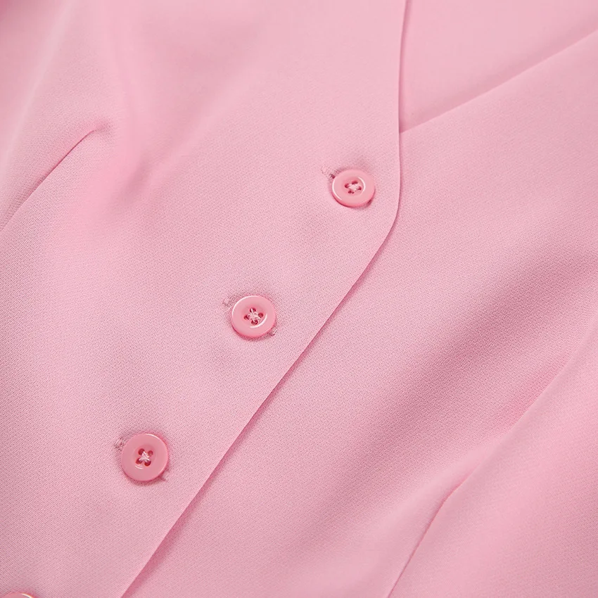 Pink Skirt Set Sleeveless Vest Short Top + High Waist Slit Long Two Pieces Women Outfit