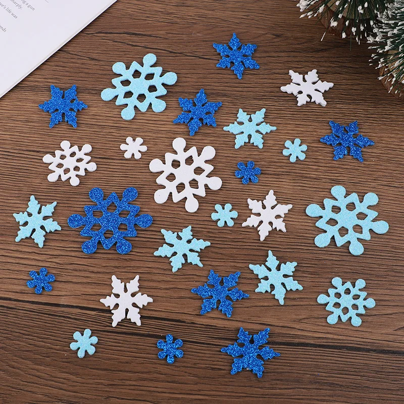 100Pcs 3D Snowflake Self-Adhesive Glitter Foam Stickers Christmas Winter Party Home Decoration DIY for Windows Planners Gift Box