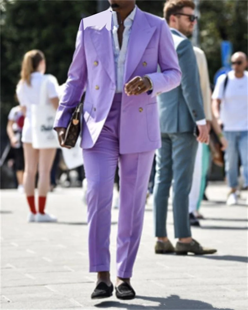 Men's Peak Lapel Suit Tuxedos Double Breasted Two-Piece Prom Banquet Party Wedding Groom