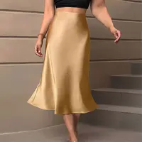 Satin Skirts for Women Korean Style Champagne Office High Waist A-line Skort Fashion Elegant Solid Long Pencil Skirt Silk Like - Image 4