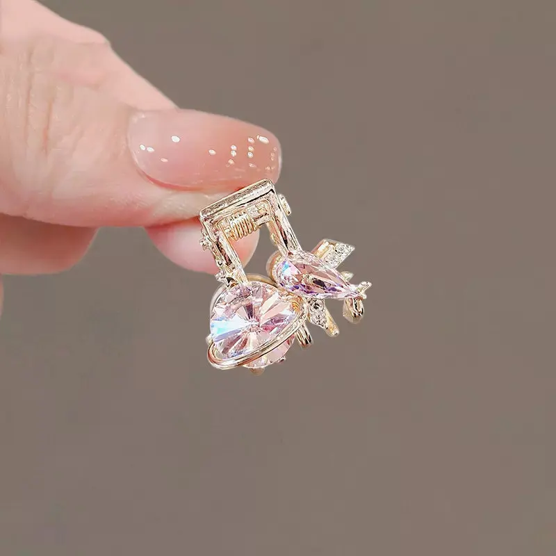 Super Fee rosa Kristall Erdbeer blume kleine Haar Krallen Sommer Mädchen Stirn Pony Seite Clip Mini Metall Haars pange – Detail 1