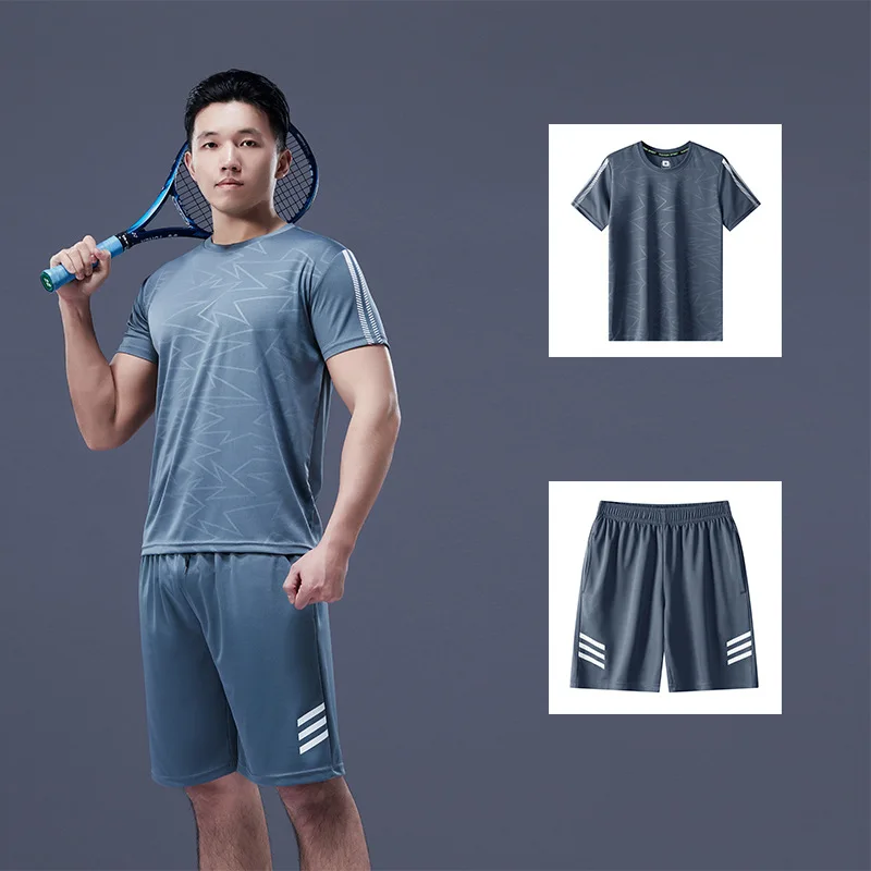 Sports Suits Men Summer Sweatpants Lightweight Quick Dry Running Clothes Short-sleeved T-shirt Two-piece Casual Men Clothing