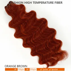 30 - Inch Ombre Blonde Body Wave Synthetic Hair Extensions - Heat Resistant - 30inches - 200g - 76cm (Orange Brown)