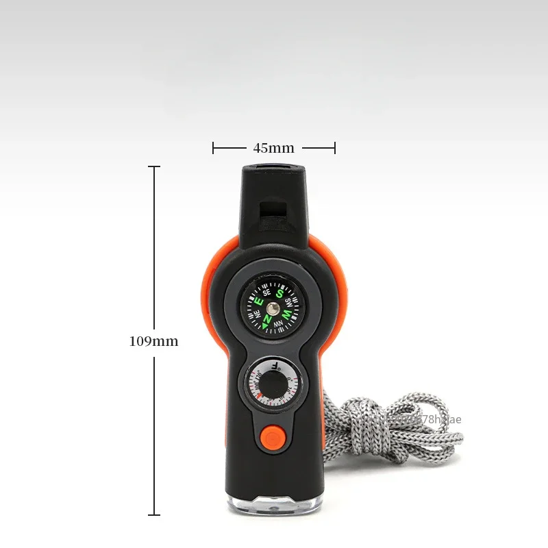 7-in-1 Multifunctional Whistle Outdoor Camping Survival Whistle with LED Light Thermometer Compass Hiking Travel Accessories