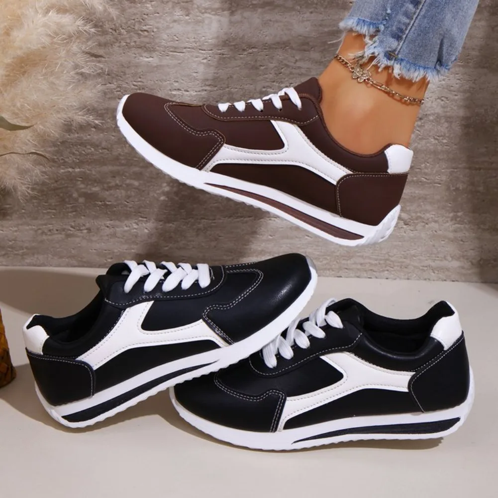 Women's Shoes 2025 New Front Lace-up Women's Vulcanize Shoes Fashion Color Matching Hot Sale Round Head Comfortable Casual Shoes