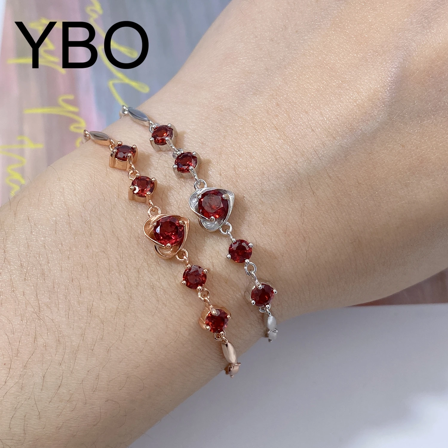 

YBO Fashion Heart Bracelets Women Natural Red Garnet Gemstone Bangles 925 Sterling Silver Luxury Jewelry Wedding Christmas Gifts