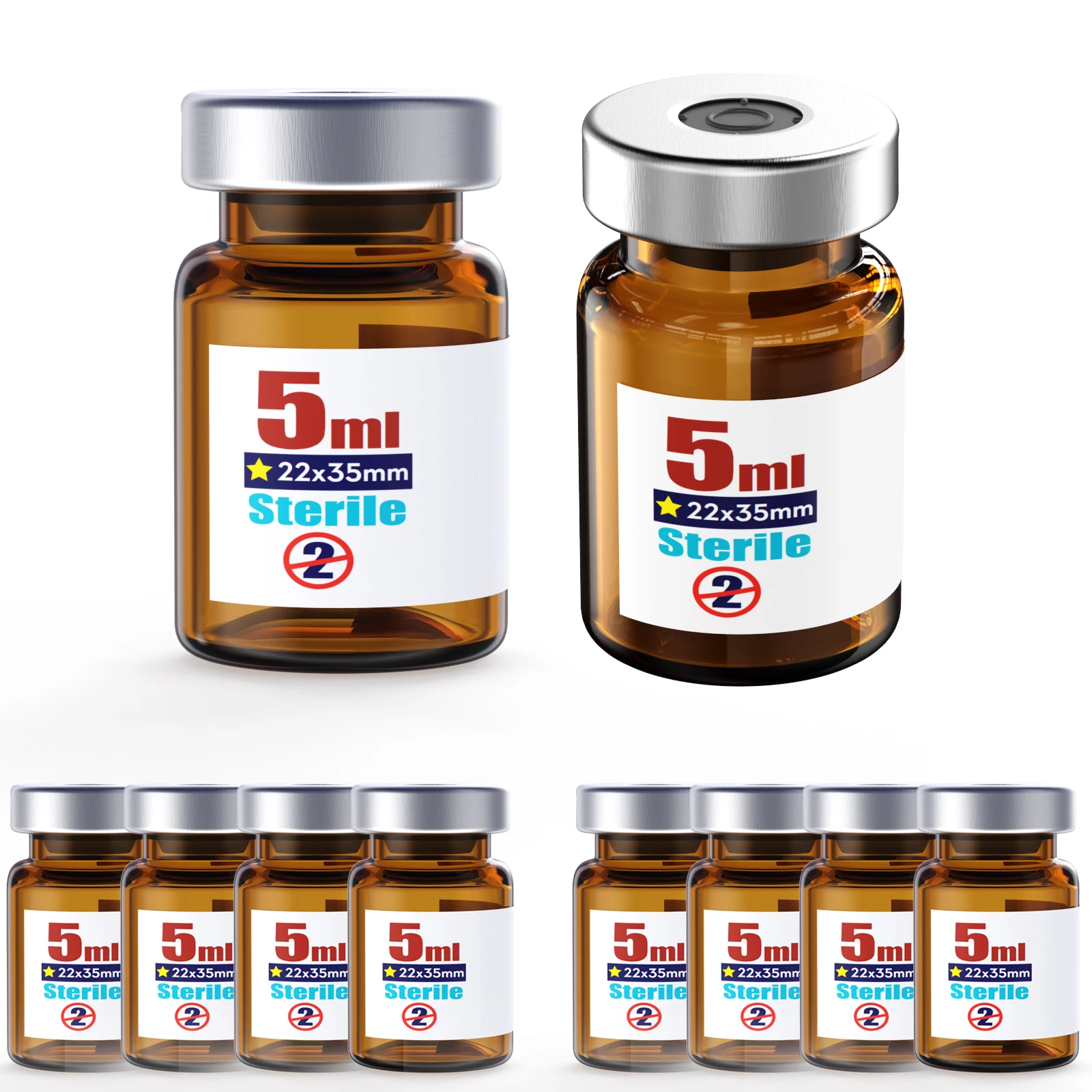 Ks-Tek Sterile Empty Vials Silver Aluminum Cap with Butyl Rubber Stopper,Sterile Package