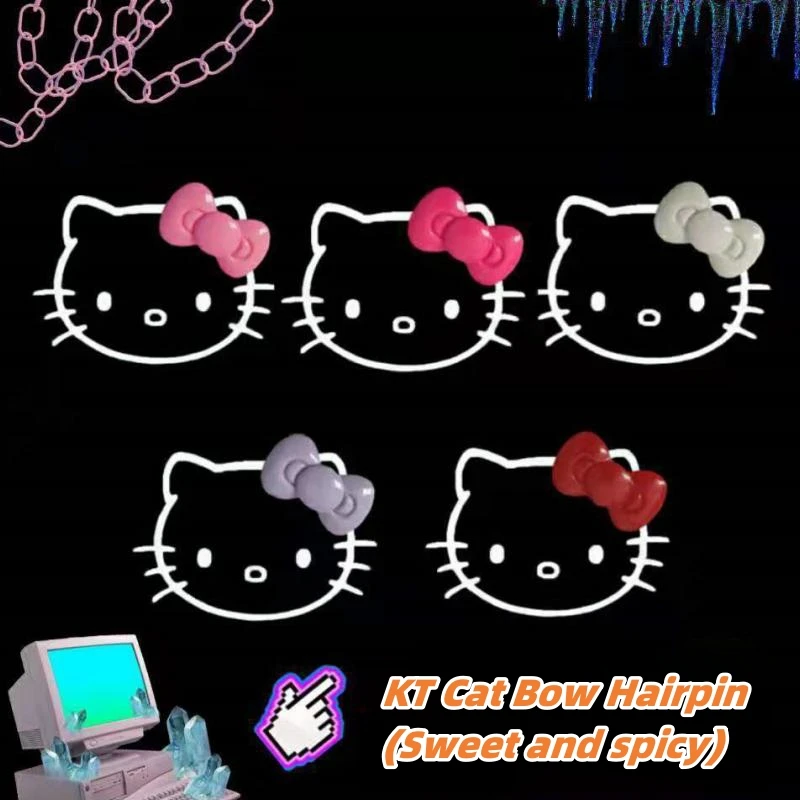 Sanrio Y2K Hello Kitty Hair Clip Harajuku Hottie KT Cat Bow Clip Lolita  Side Bang Clip Diy Girl Christmas Gift - AliExpress