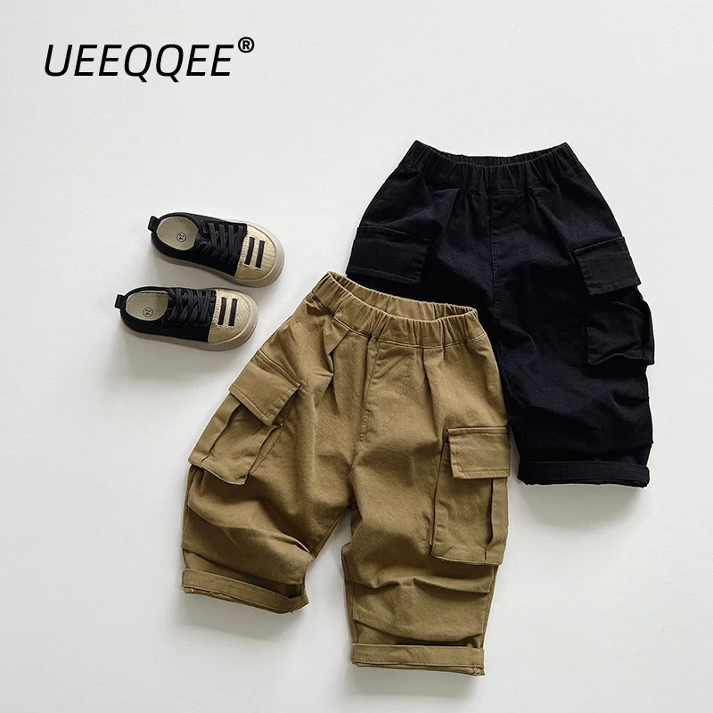 

Cotton Pocket 2024 Spring Autumn New Children Cargo Pants Casual Boys Trousers Loose Korean Toddler Wear Kids Clothing For 1-8Y