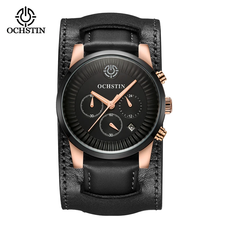 OCHSTIN New 2024 Fashion Chronograph Top Brand Luxury High Quality Leather Multifunction Quartz Movt Men's Quartz Watch For Men